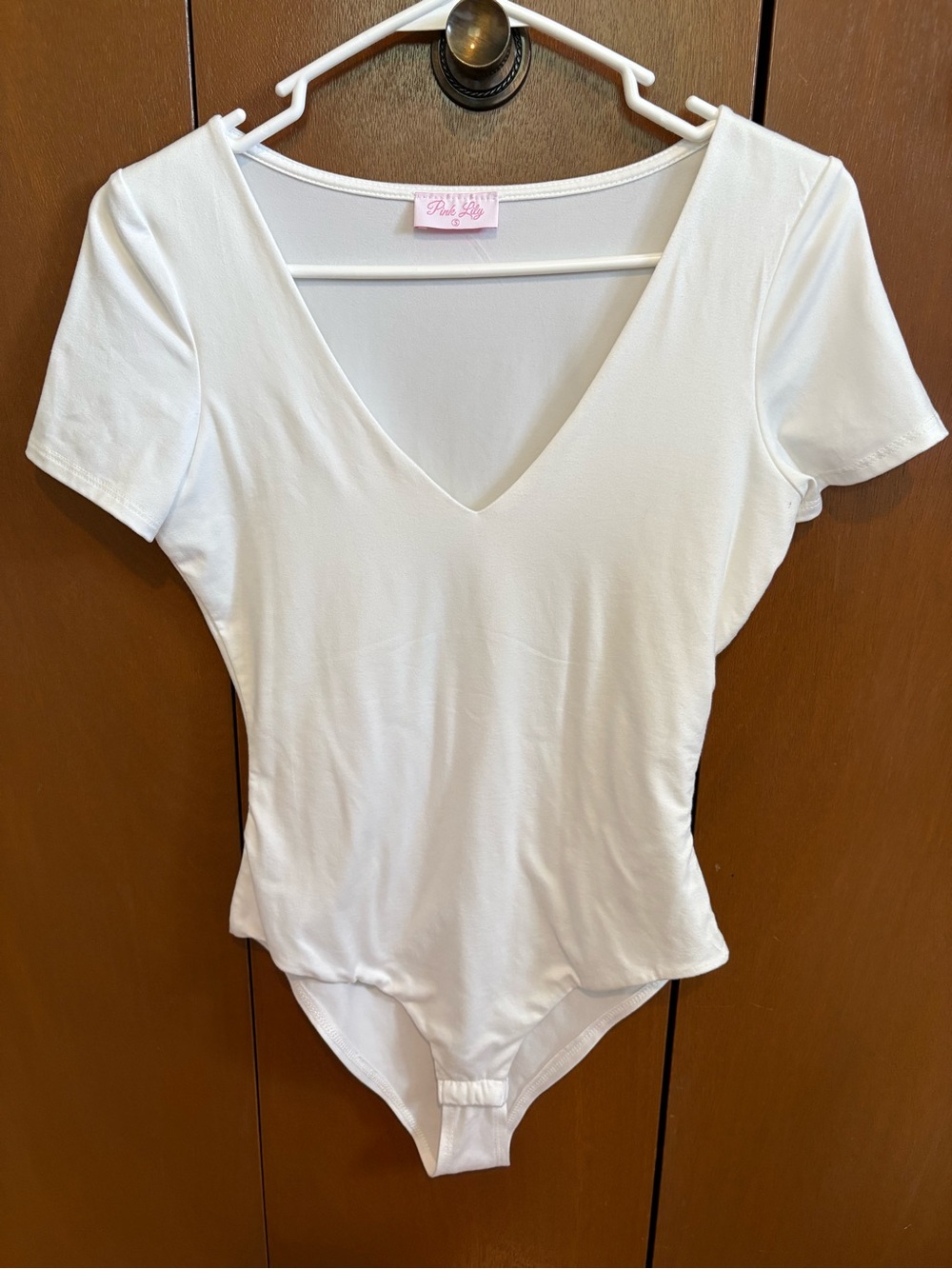 Pink Lily White V-Neck Short Sleeve Bodysuit